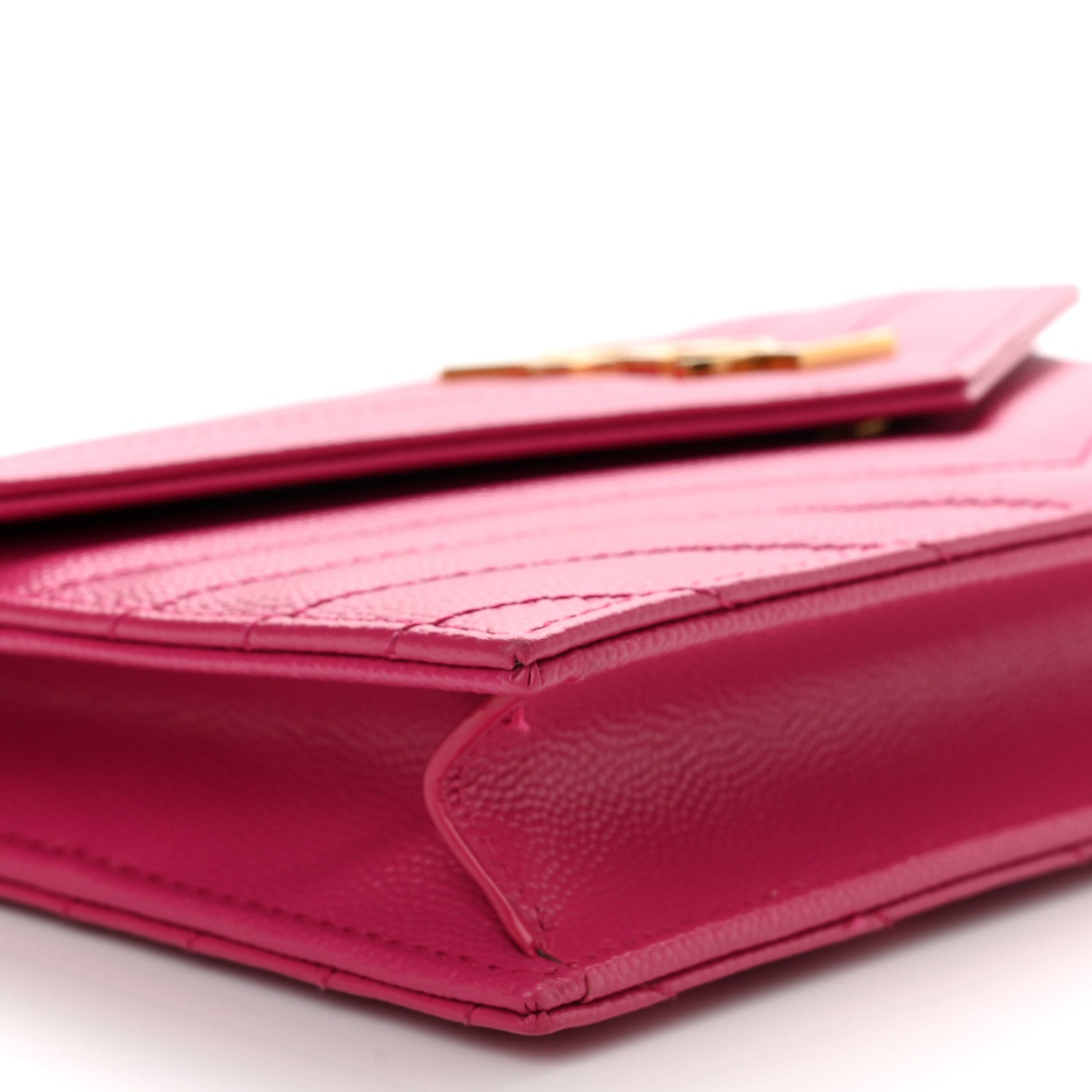 Saint Laurent Grain De Poudre Matelasse Chevron Monogram Envelope Chain Wallet Fresh Fuchsia 8 of 10