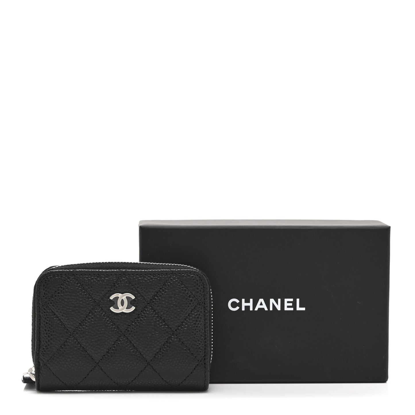 Caviar Quilted Zip Coin Purse Black