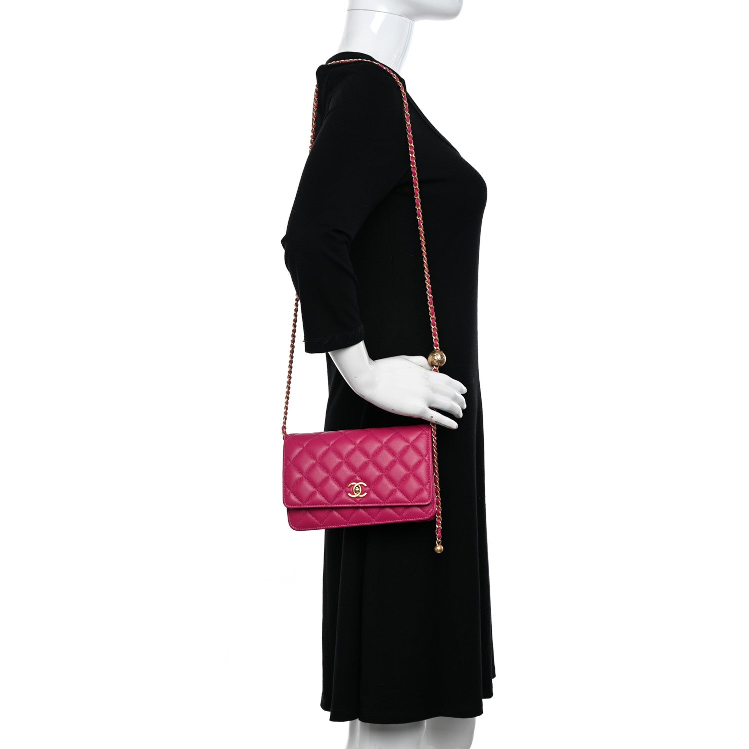 Chanel Lambskin Quilted CC Pearl Crush Wallet on Chain WOC Dark Pink 2 of 11