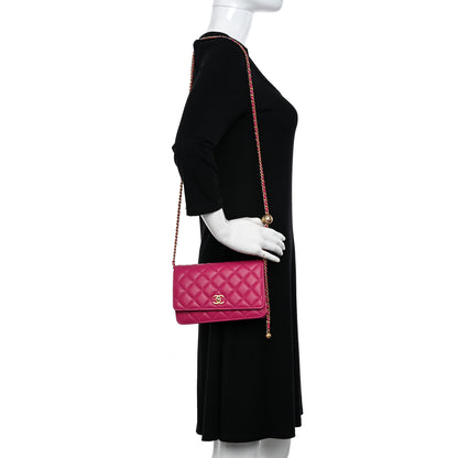 Chanel Lambskin Quilted CC Pearl Crush Wallet on Chain WOC Dark Pink 2 of 11