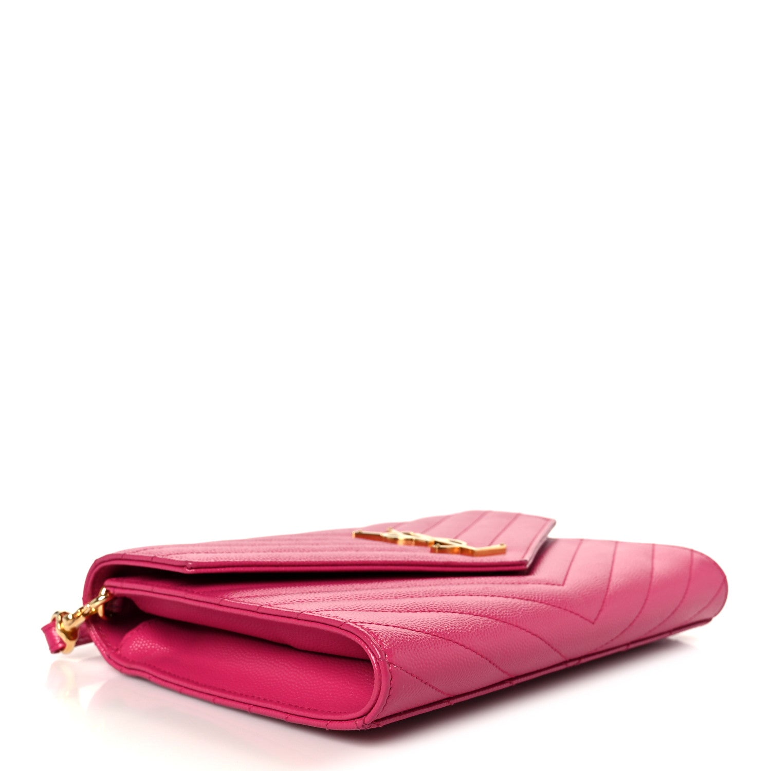 Saint Laurent Grain De Poudre Matelasse Chevron Monogram Envelope Clutch Fuchsia 4 of 10