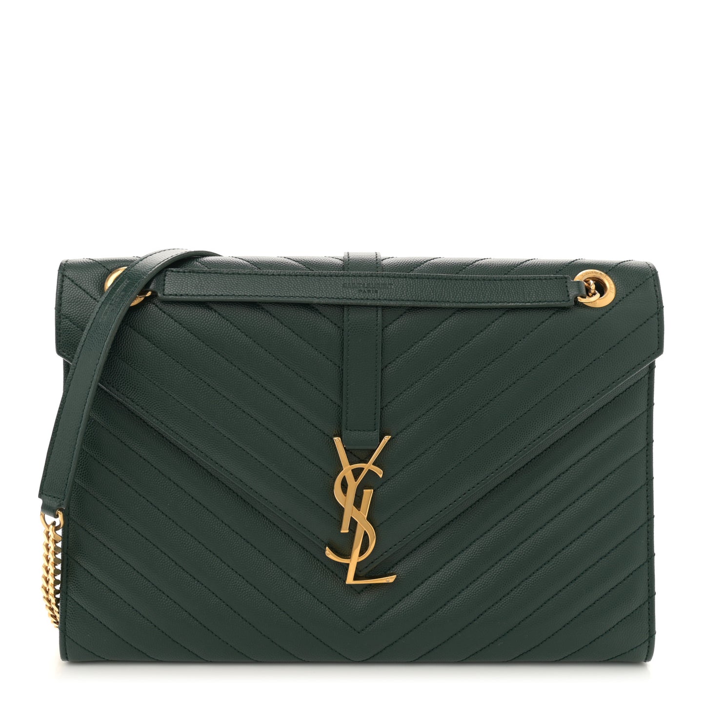 Grain De Poudre Matelasse Chevron Large Monogram Satchel Dark Green