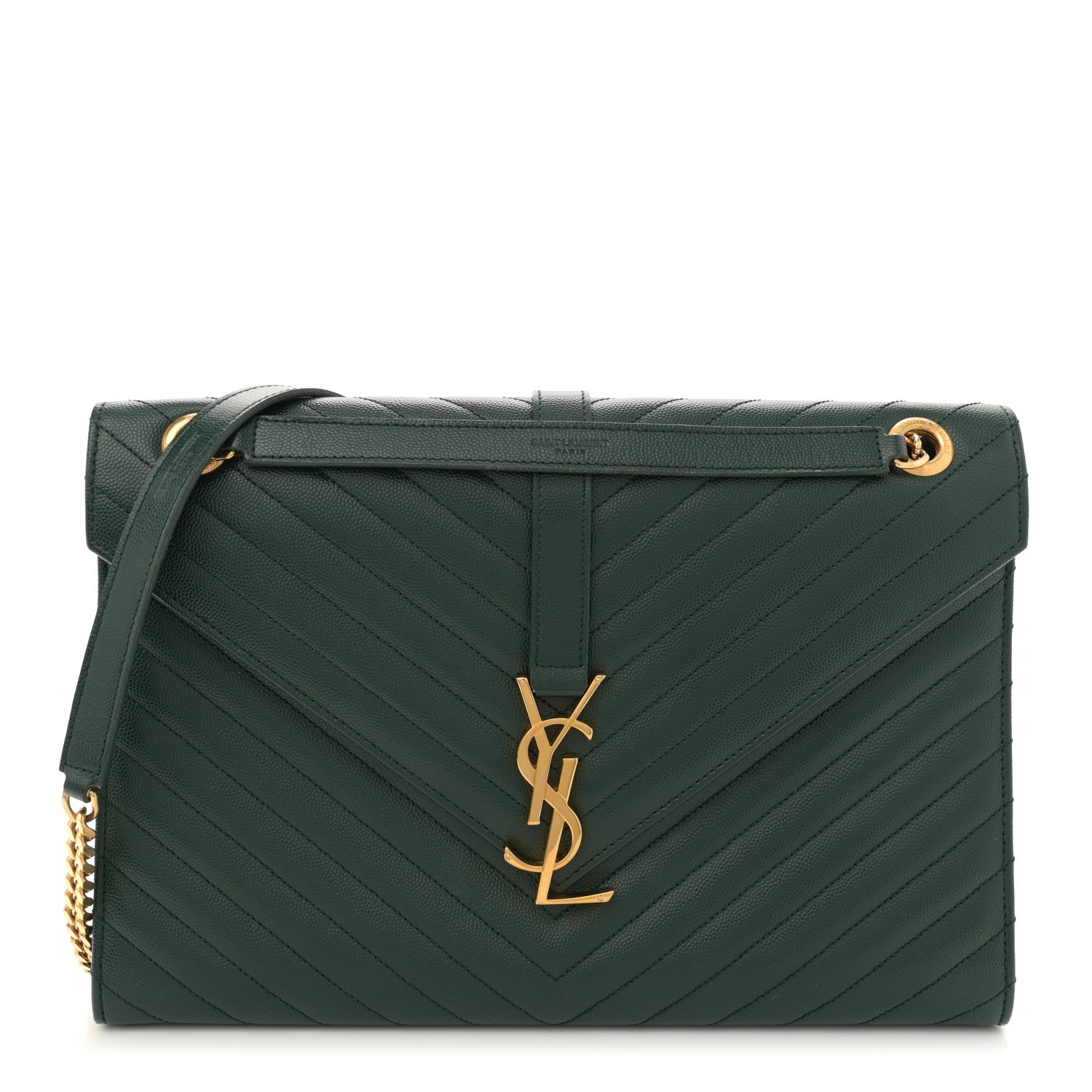 Saint Laurent Grain De Poudre Matelasse Chevron Large Monogram Satchel Dark Green 1 of 11