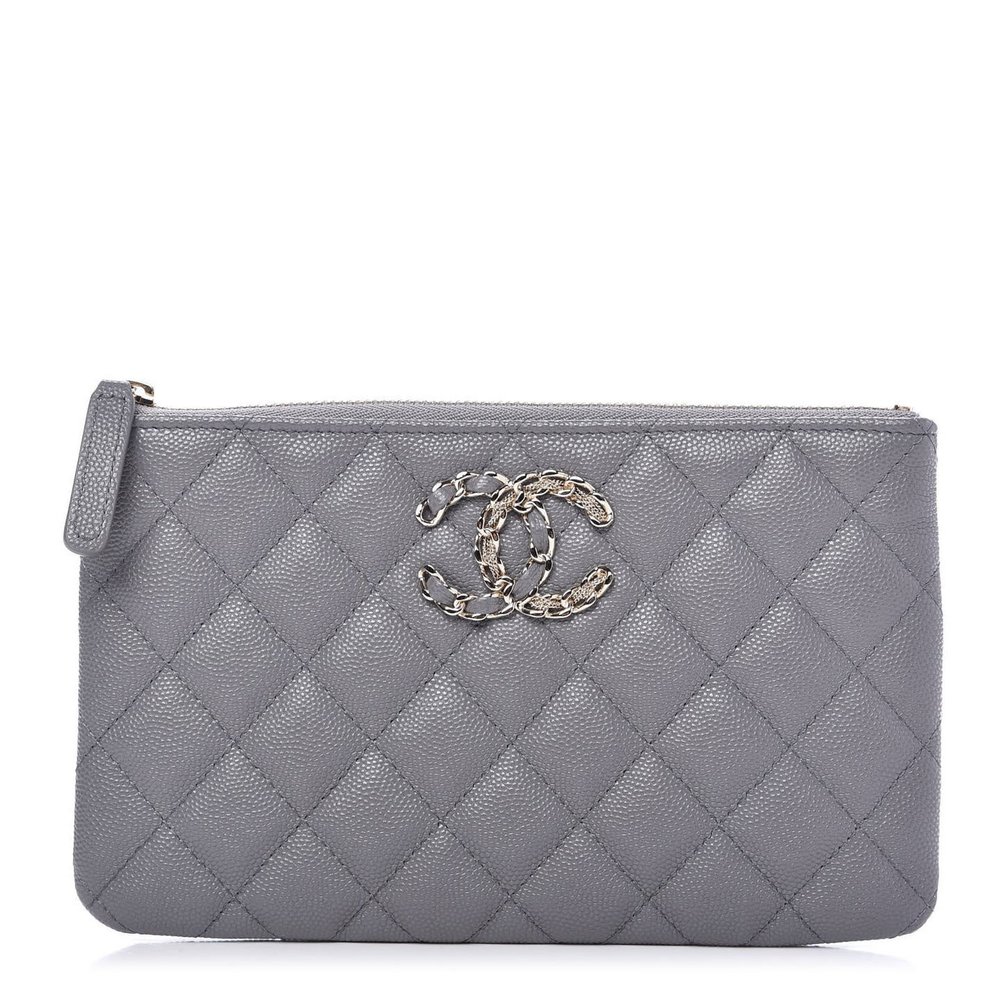 Caviar Quilted French New Wave Small CC Pouch Grey