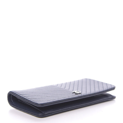 Chanel Caviar Chevron Quilted Yen Wallet Navy 4 of 8