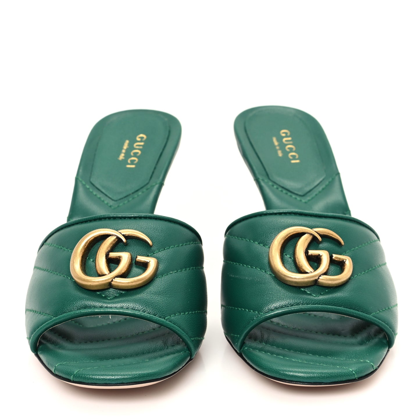 Nappa Matelasse GG Marmont 75mm Slide Sandals 36 Emerald