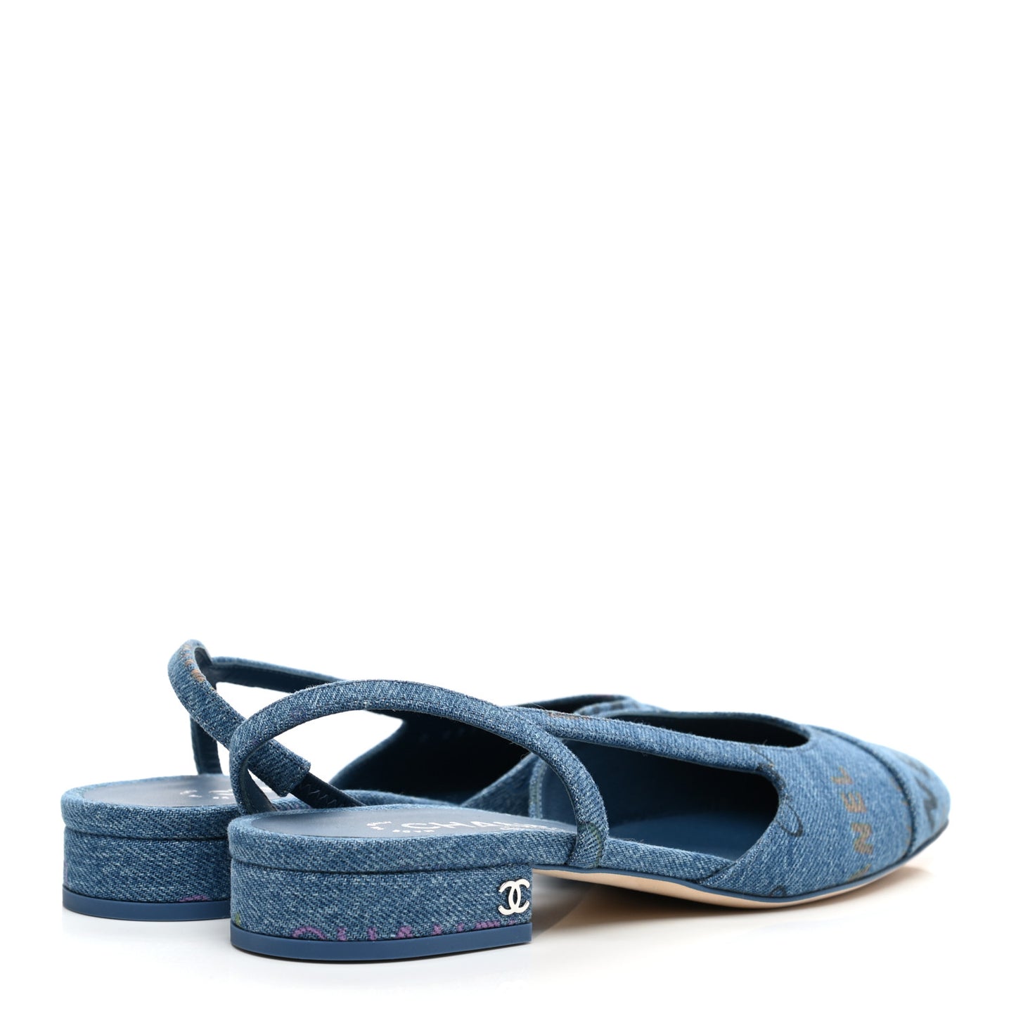 Denim Cap Toe CC Slingback Flats 38 Light Blue Multicolor