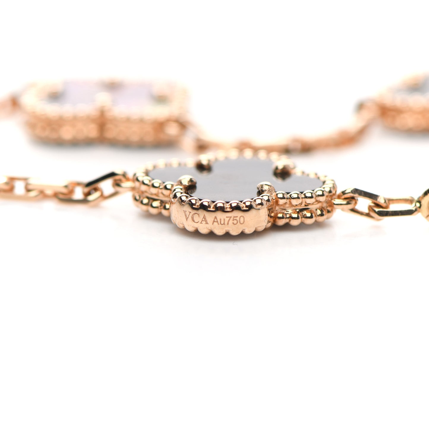18K Rose Gold Gray Mother of Pearl 5 Motifs Vintage Alhambra Bracelet