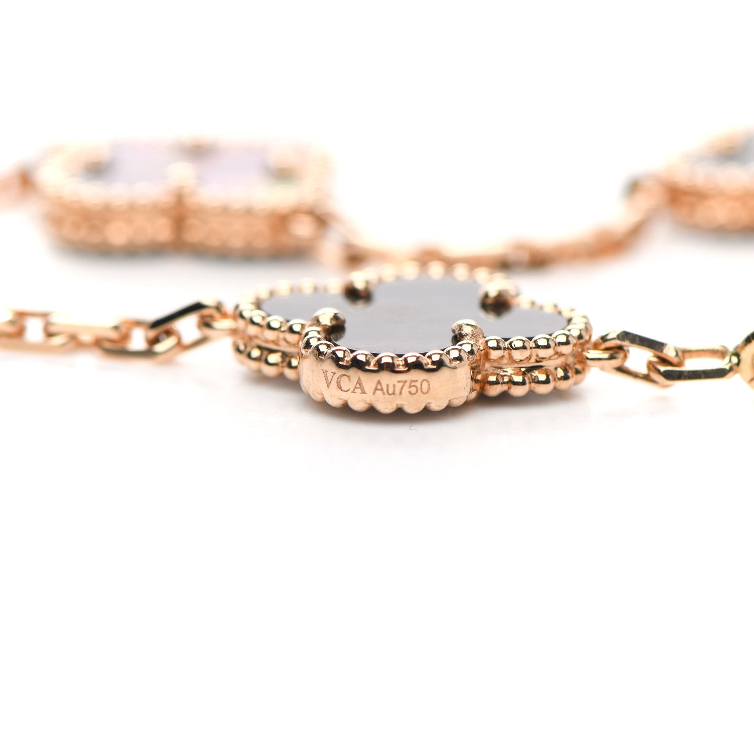 Van Cleef & Arpels 18K Rose Gold Gray Mother of Pearl 5 Motifs Vintage Alhambra Bracelet 6 of 7