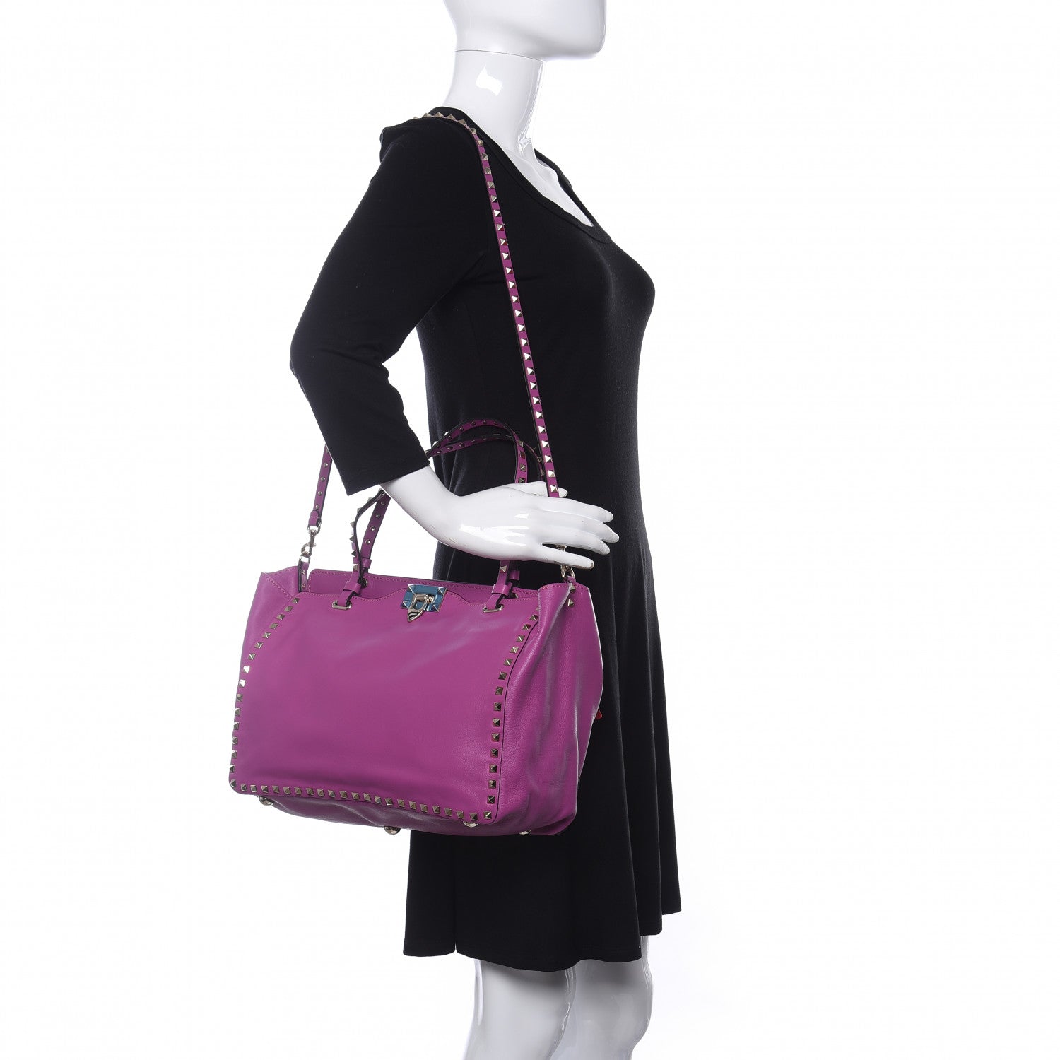 Valentino Garavani Vitello Medium Rockstud Tote Purple Violet 2 of 9
