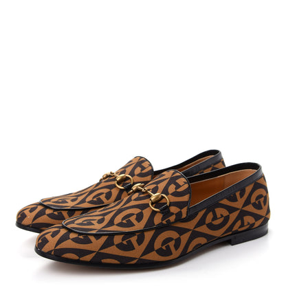 Gucci Canvas Rhombus Horsebit Mens Jordaan Loafers 9.5 Camel Brown Black 3 of 11