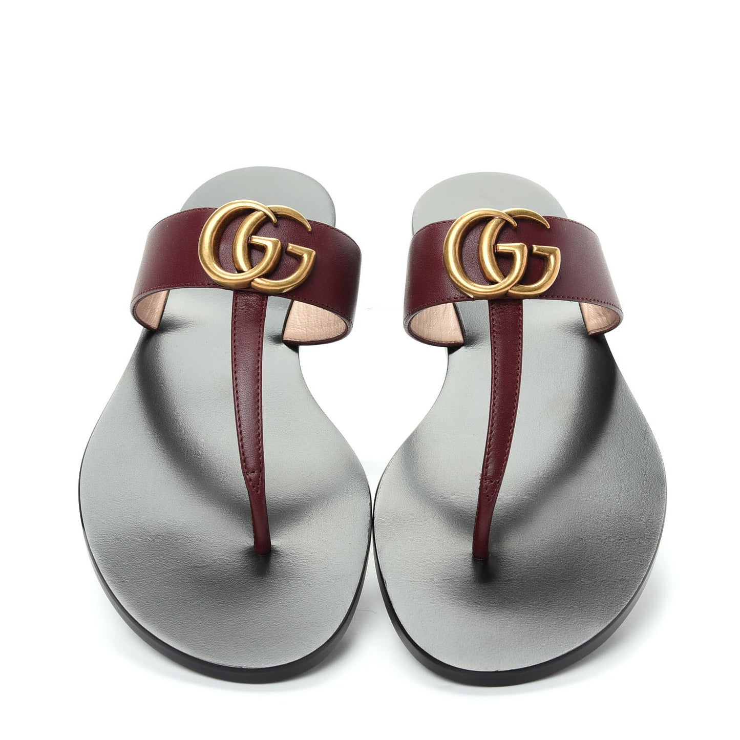 Calfskin GG Marmont Thong Sandals 37.5 Vintage Bordeaux