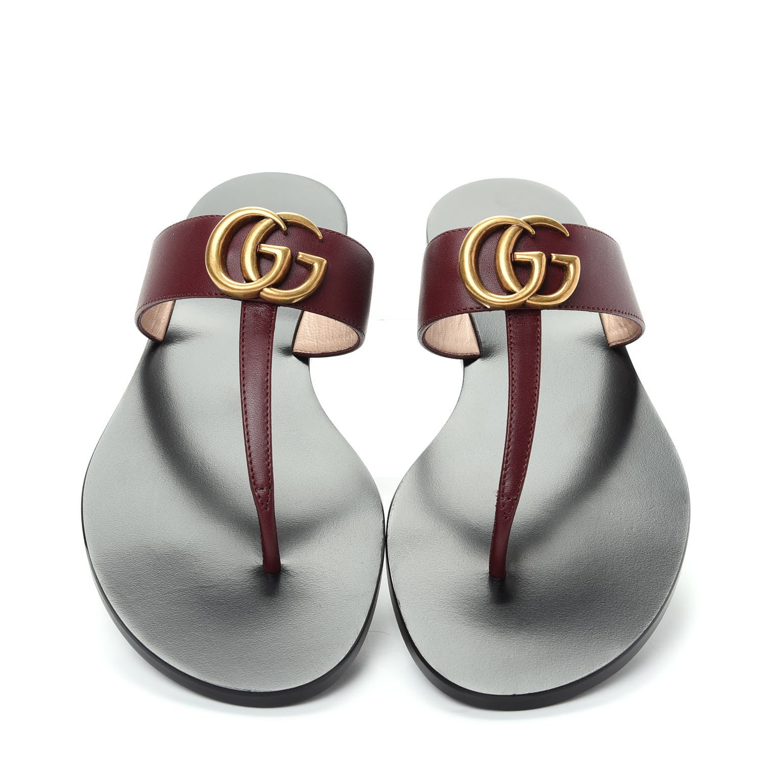 Gucci Calfskin GG Marmont Thong Sandals 37.5 Vintage Bordeaux 5 of 10