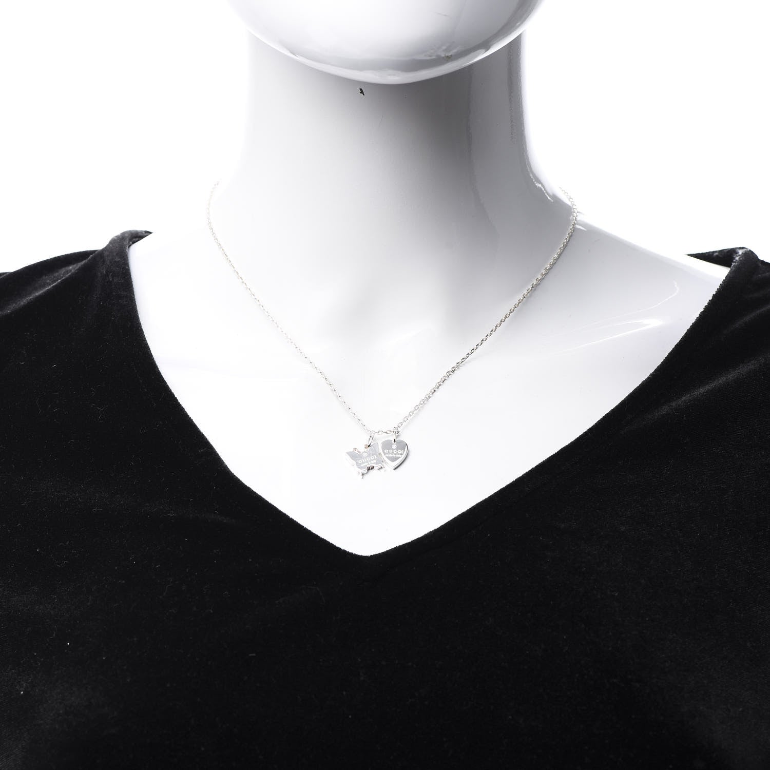 Gucci Sterling Silver Trademark Butterfly Heart Charm Pendant Necklace 2 of 5