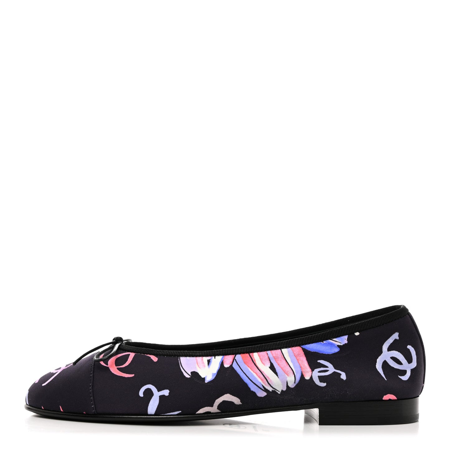 Printed Stretch Jersey Cap Toe Ballerina Flats 38 Black Multicolor