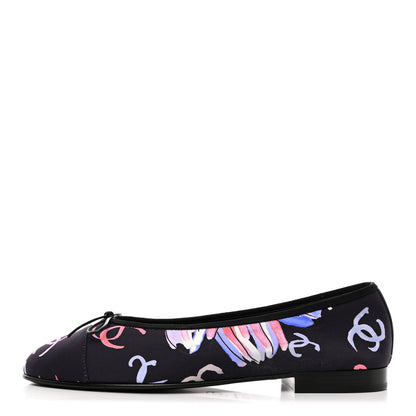Chanel Printed Stretch Jersey Cap Toe Ballerina Flats 38 Black Multicolor 1 of 10