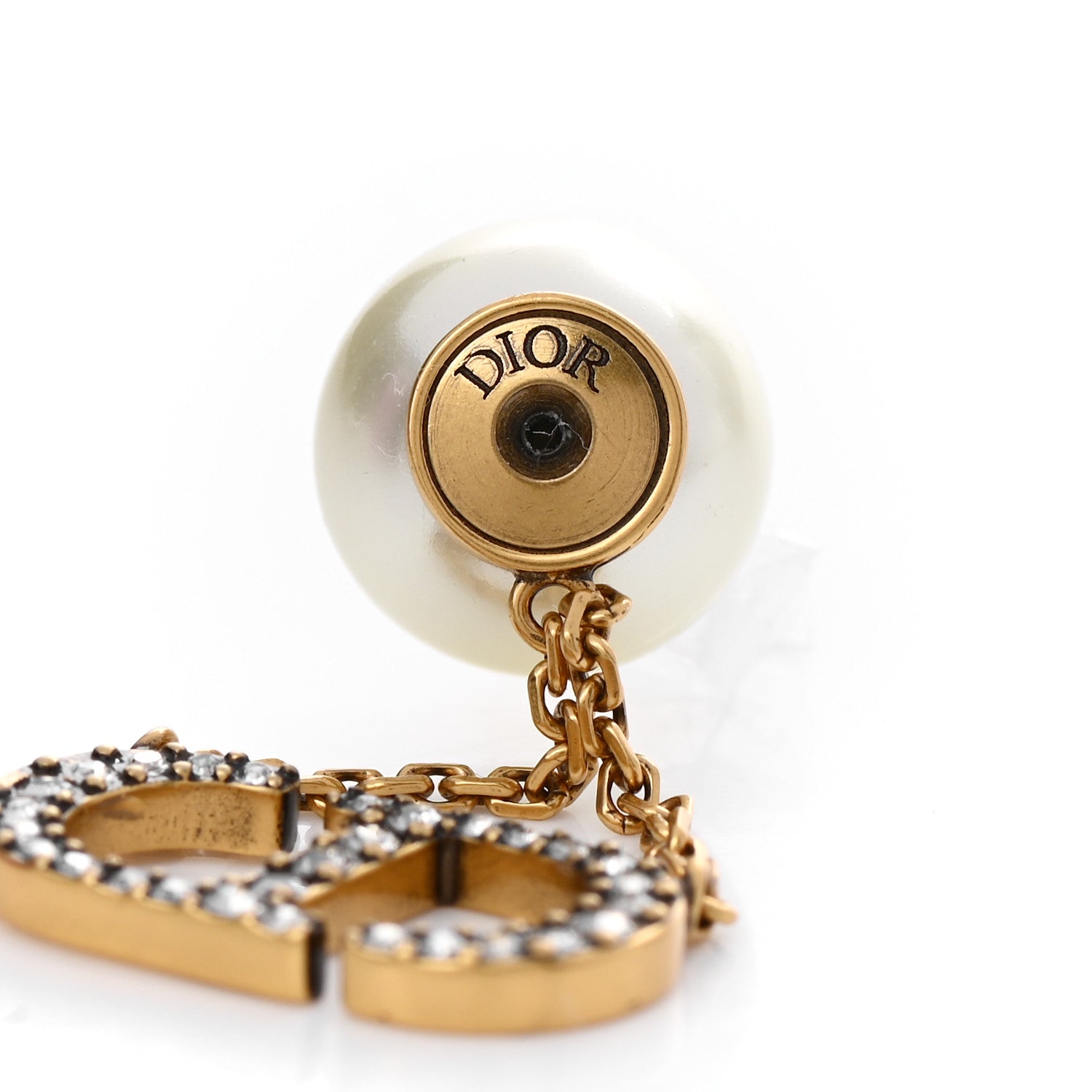 Christian Dior Pearl Crystal Tribal CD Drop Earrings Gold 3 of 4