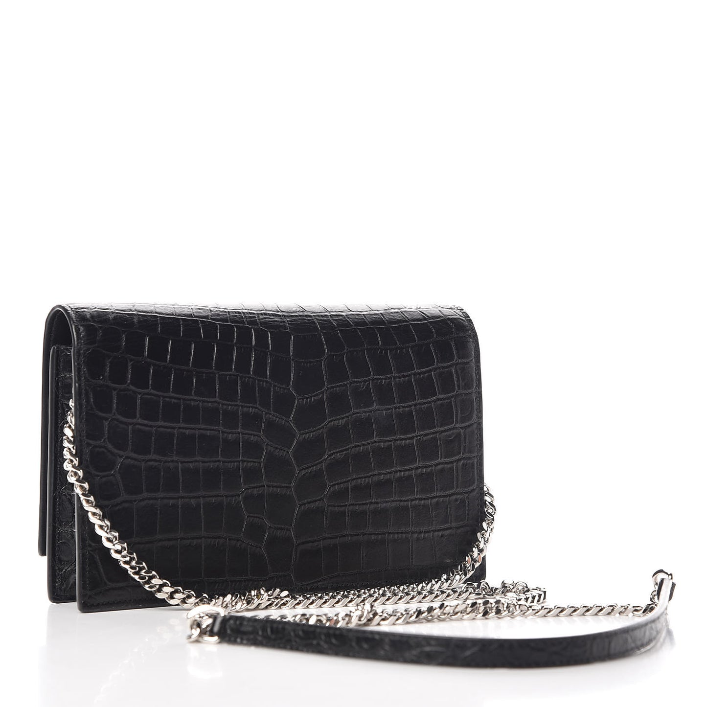 Calfskin Crocodile Embossed Kate Monogram Tassel Chain Wallet Black