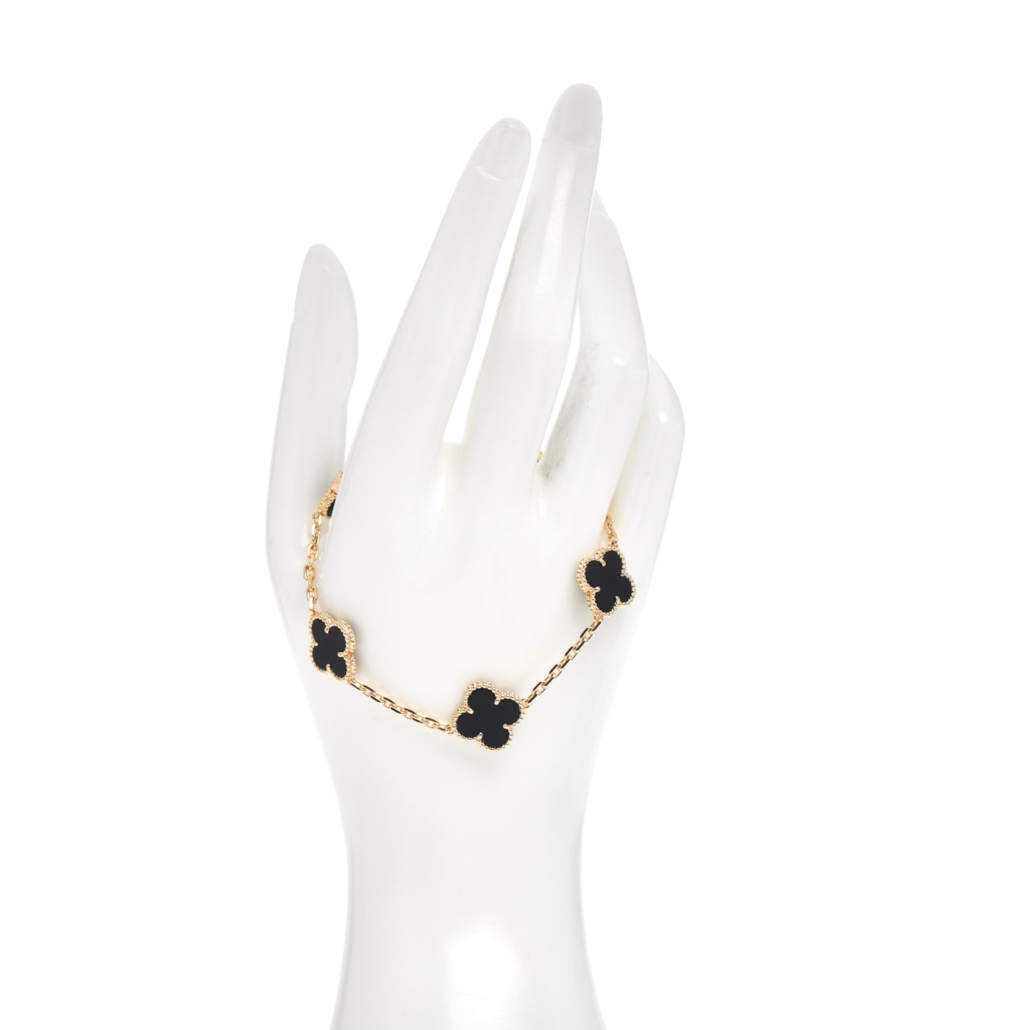 18K Yellow Gold Black Onyx 5 Motifs Vintage Alhambra Bracelet