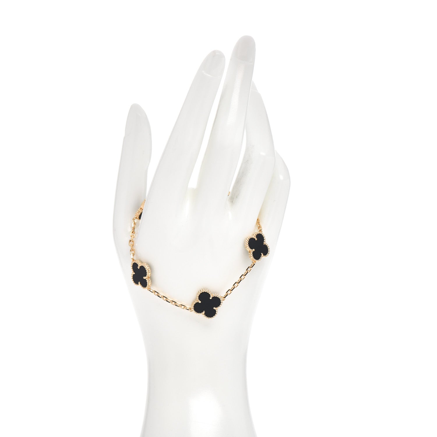 Van Cleef & Arpels 18K Yellow Gold Black Onyx 5 Motifs Vintage Alhambra Bracelet 2 of 5