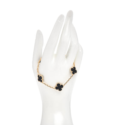 Van Cleef & Arpels 18K Yellow Gold Black Onyx 5 Motifs Vintage Alhambra Bracelet 2 of 5