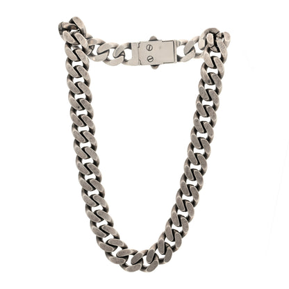 Saint Laurent Metal Curb Chain Necklace Oxidized Silver 3 of 4