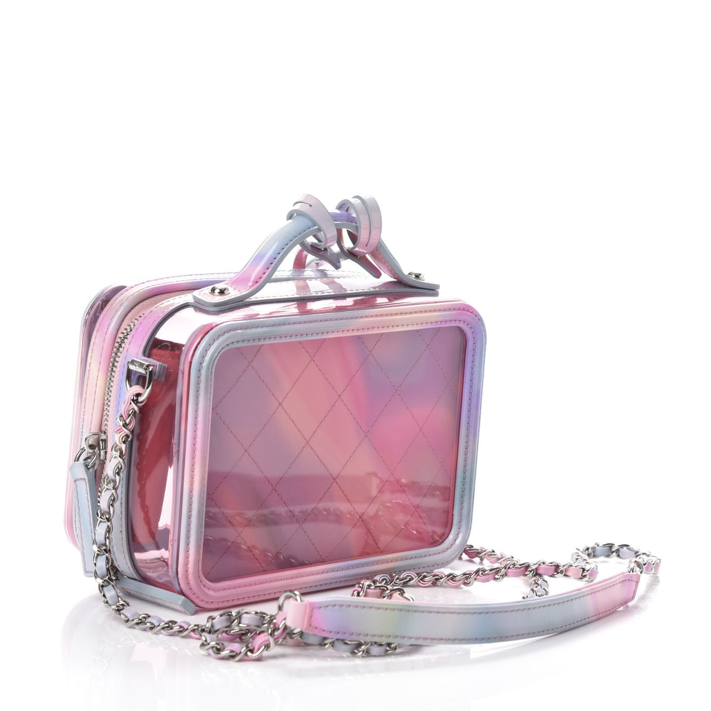 PVC Patent Calfskin Patent Lambskin Small CC Vanity Case Pink