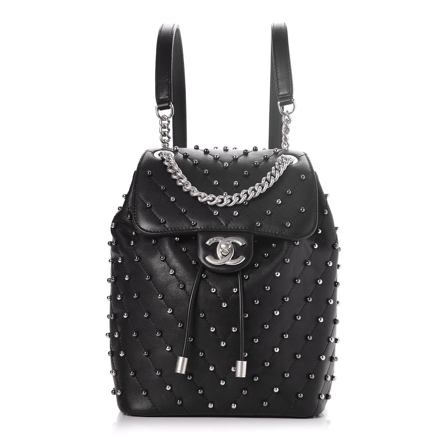 Lambskin Chevron Quilted Studded Stud Wars Backpack Black