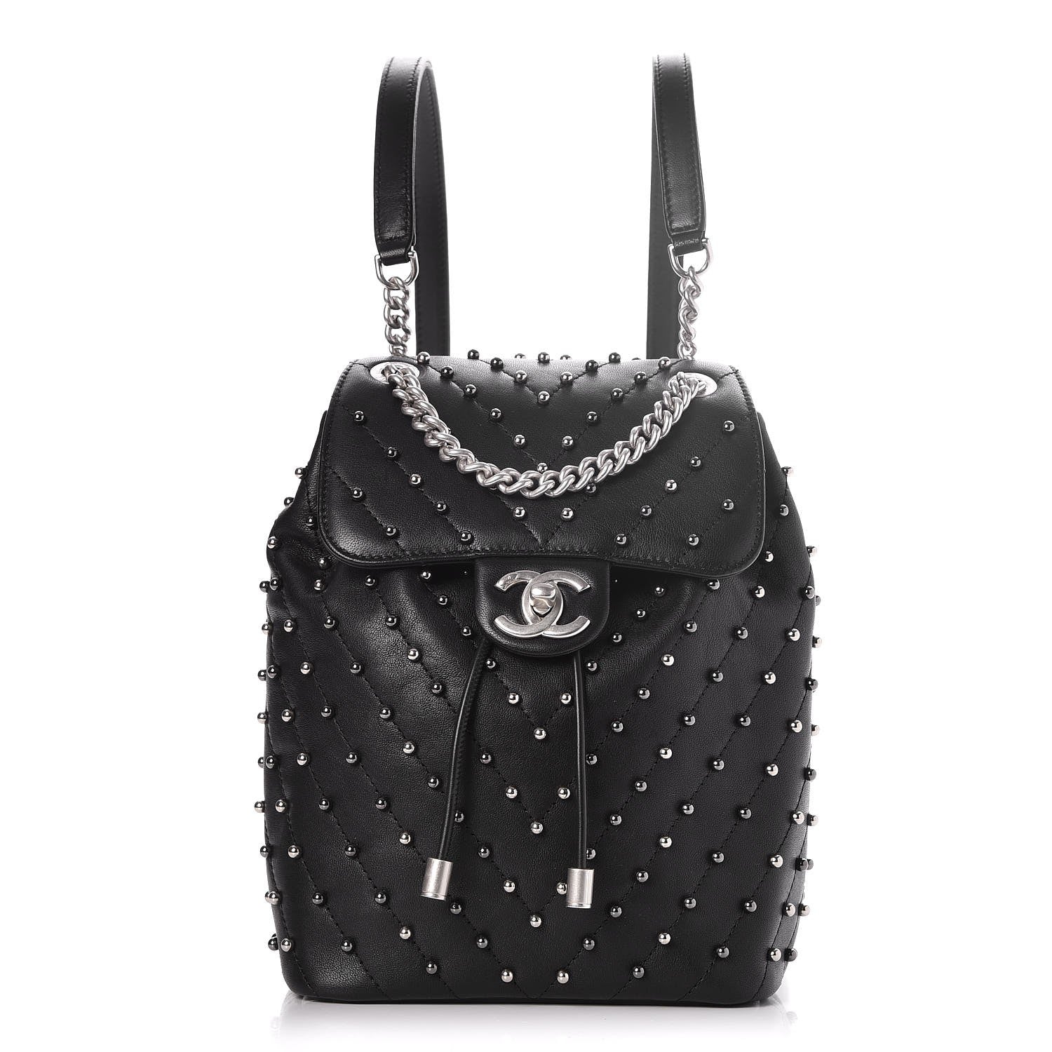 Chanel Lambskin Chevron Quilted Studded Stud Wars Backpack Black 1 of 8