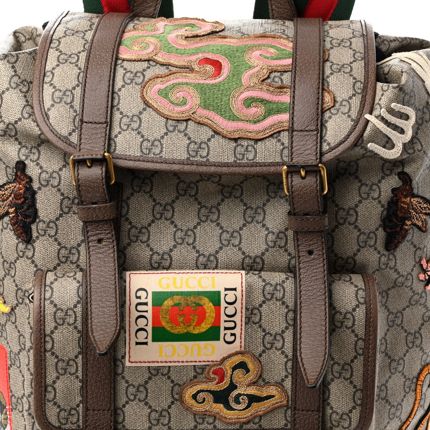 Gucci Soft GG Supreme Monogram Courrier Web Double Buckle Backpack Beige New Acero 8 of 12