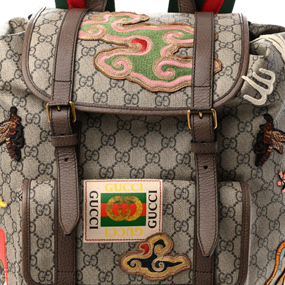 Gucci Soft GG Supreme Monogram Courrier Web Double Buckle Backpack Beige New Acero 8 of 12