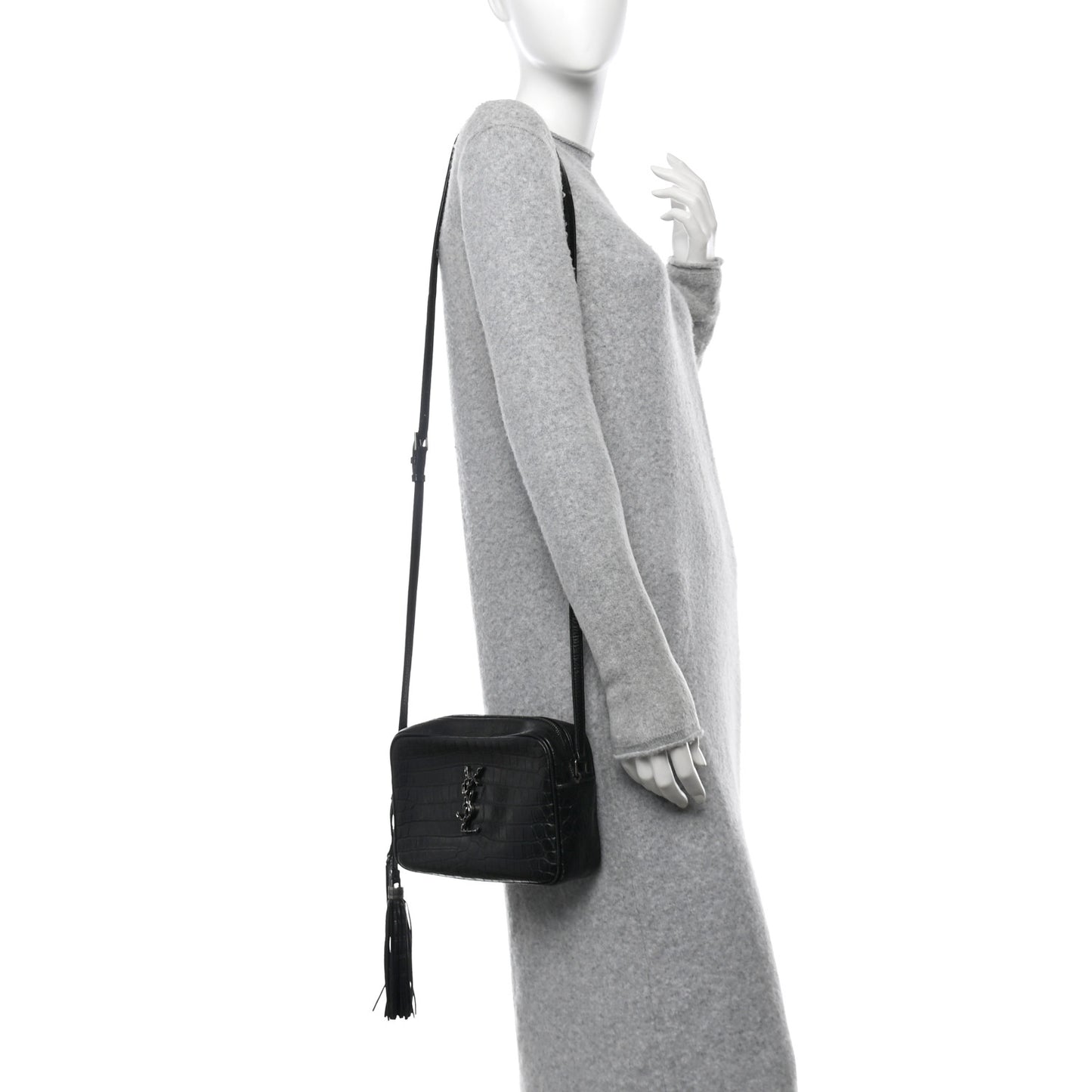 Calfskin Crocodile Embossed Monogram Lou Camera Bag Black