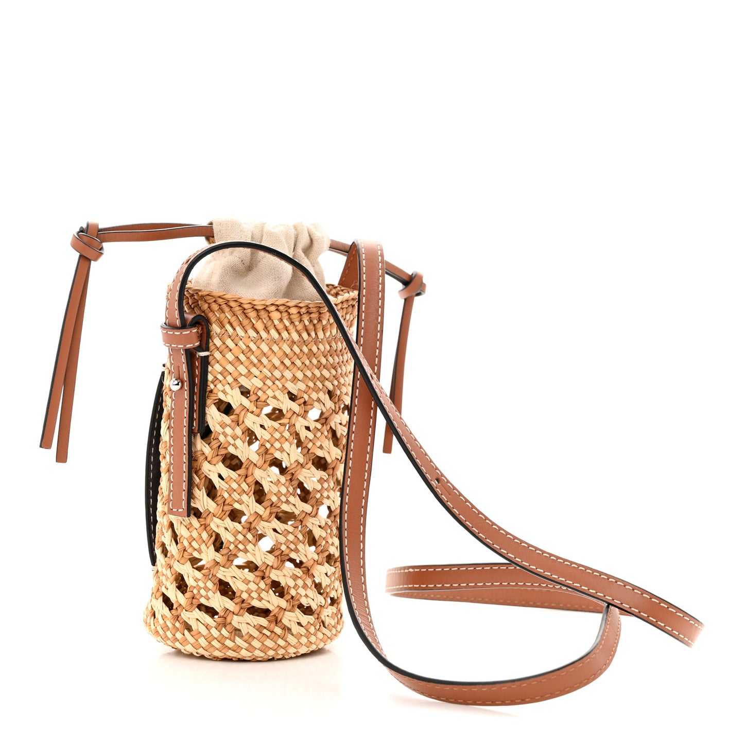 Calfskin Raffia Paula's Ibiza Pocket Bucket Bag Natural Tan