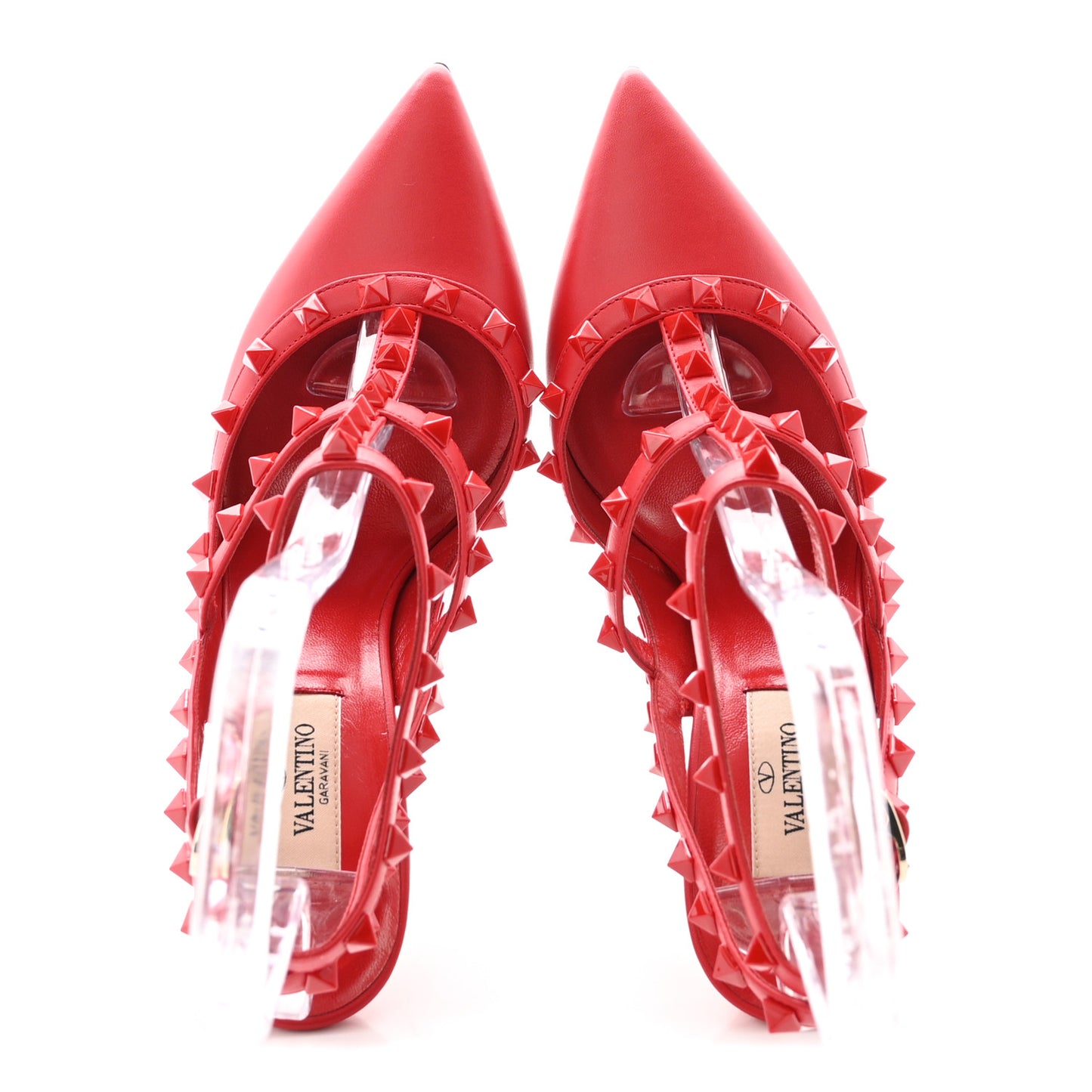 Calfskin Lacquered Monochrome Rockstud Ankle Strap 100mm Pumps 37.5 Rosso Valentino