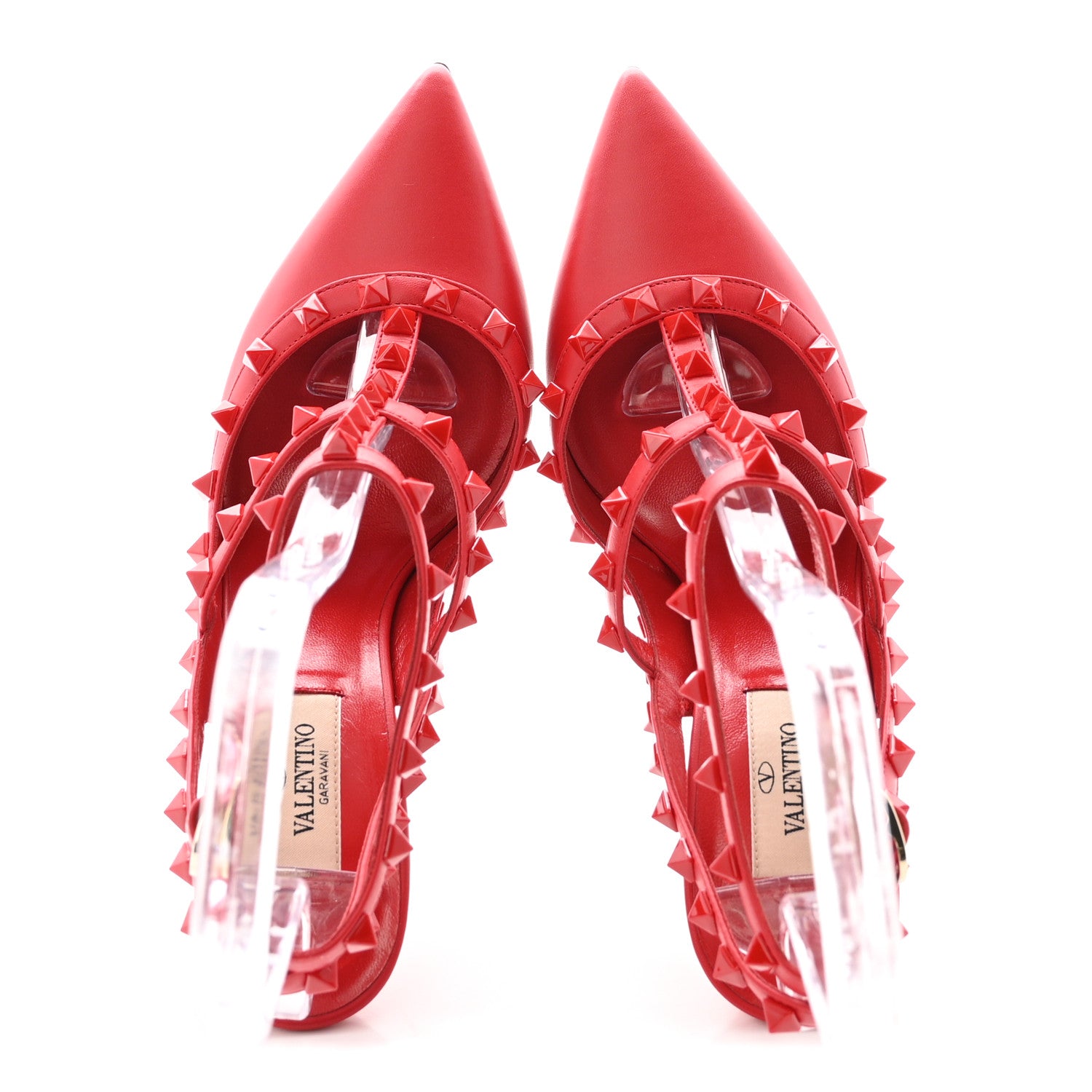 Valentino Garavani Calfskin Lacquered Monochrome Rockstud Ankle Strap 100mm Pumps 37.5 Rosso Valentino 2 of 10