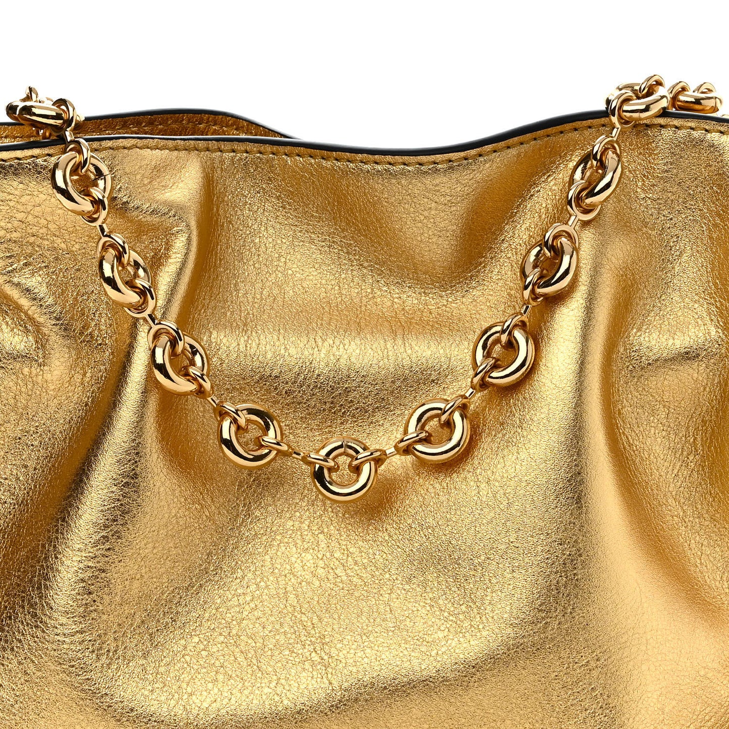 Metallic Calfskin Mini Chain Flamenco Knot Clutch Gold
