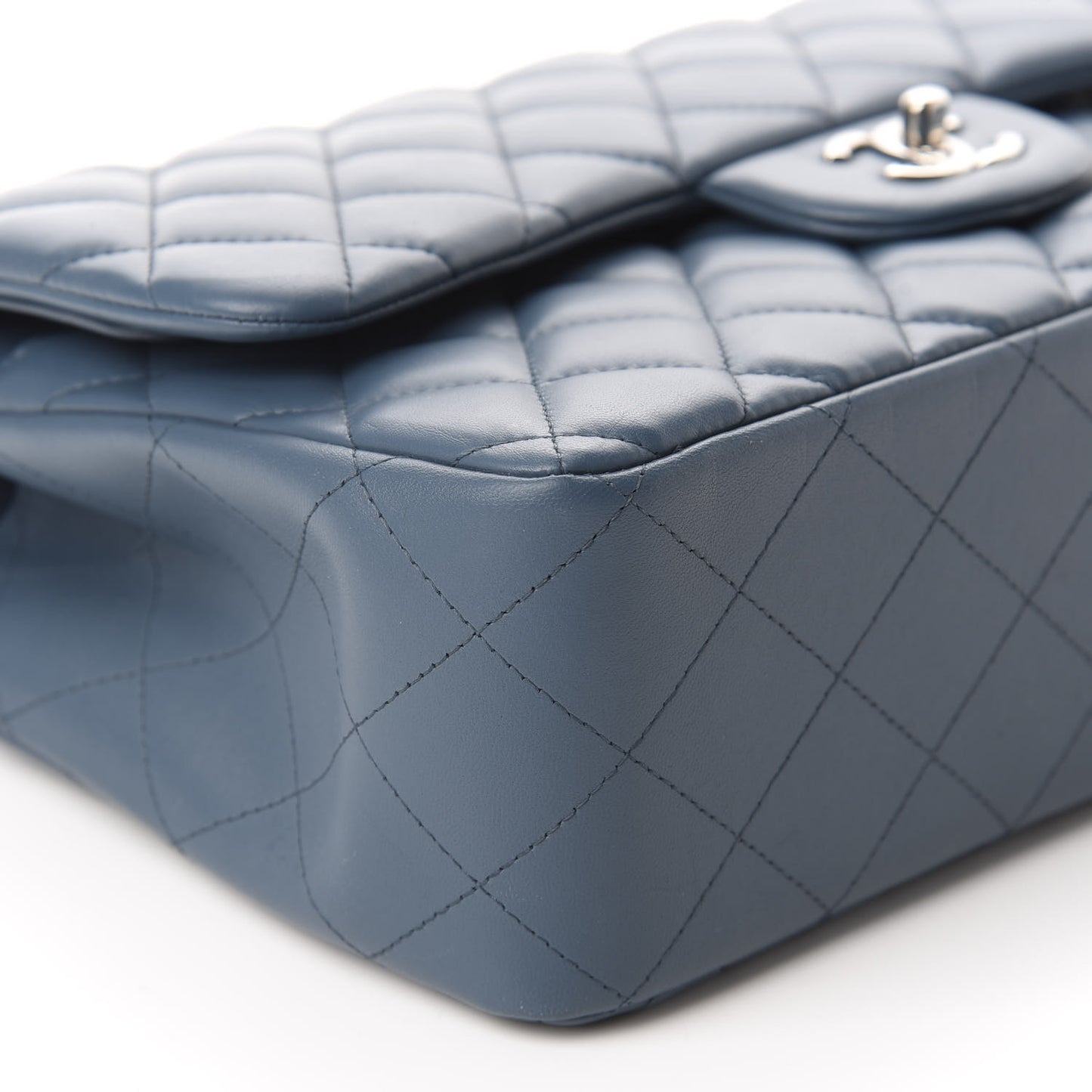 Lambskin Quilted Jumbo Double Flap Light Blue