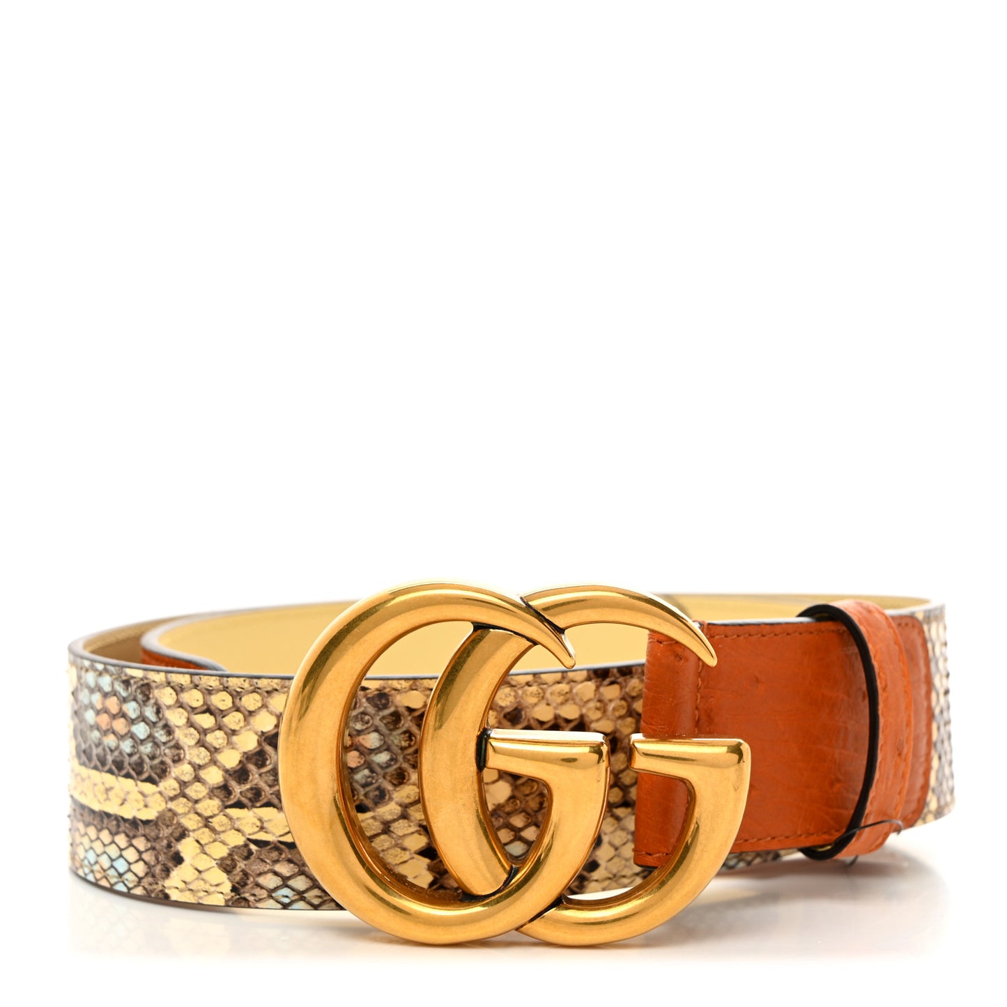 Ostrich Snakeskin Double G 40mm Belt 75 30 Gold Cloud Butter Ivory Paradise Cloud