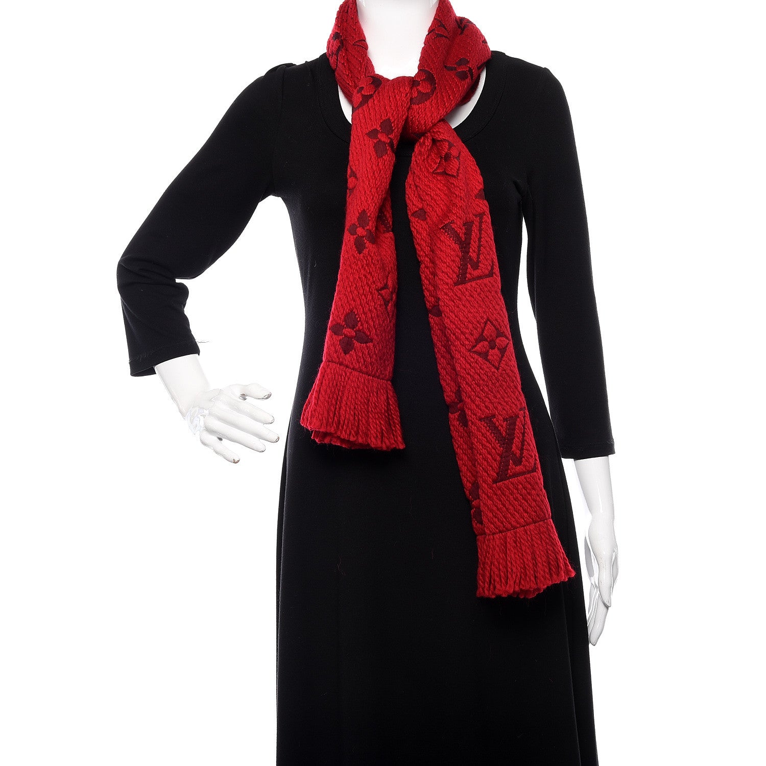 Louis Vuitton Wool Silk Logomania Scarf Rubis 2 of 5