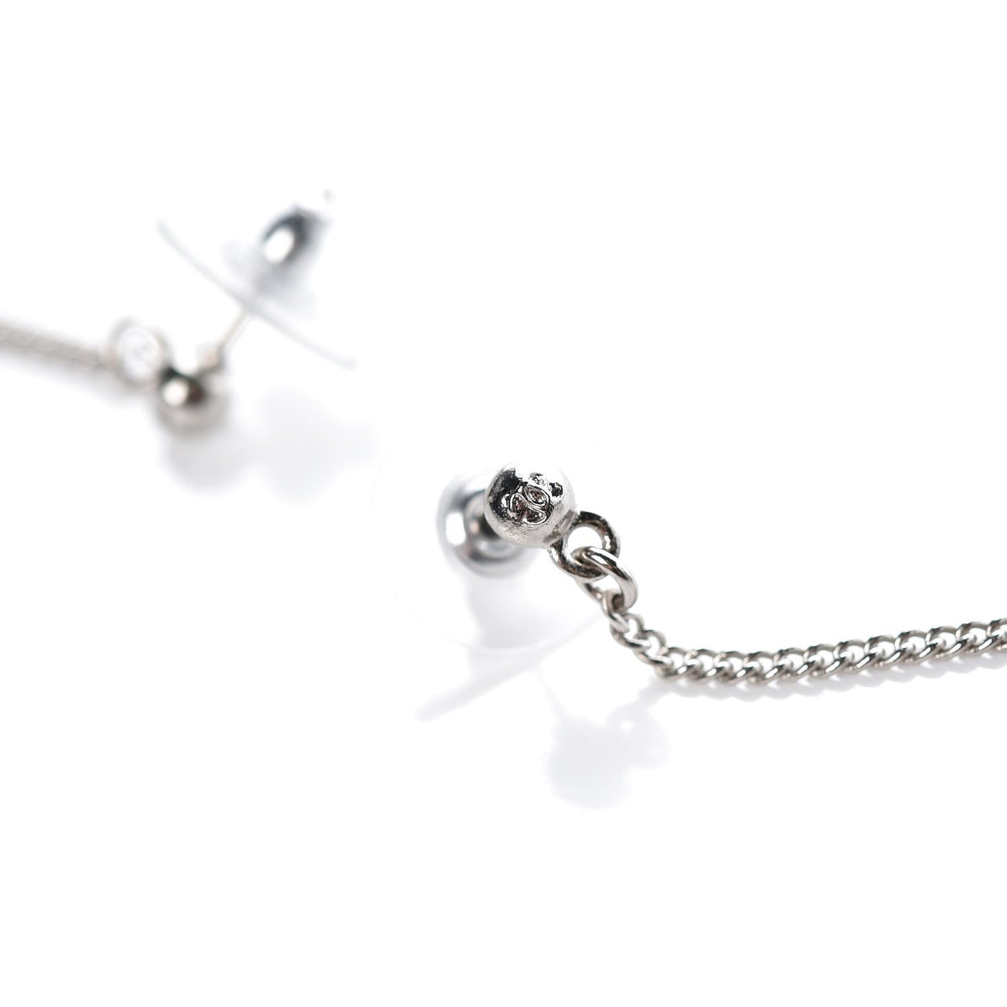 Baguette Crystal CC Drop Earrings Silver