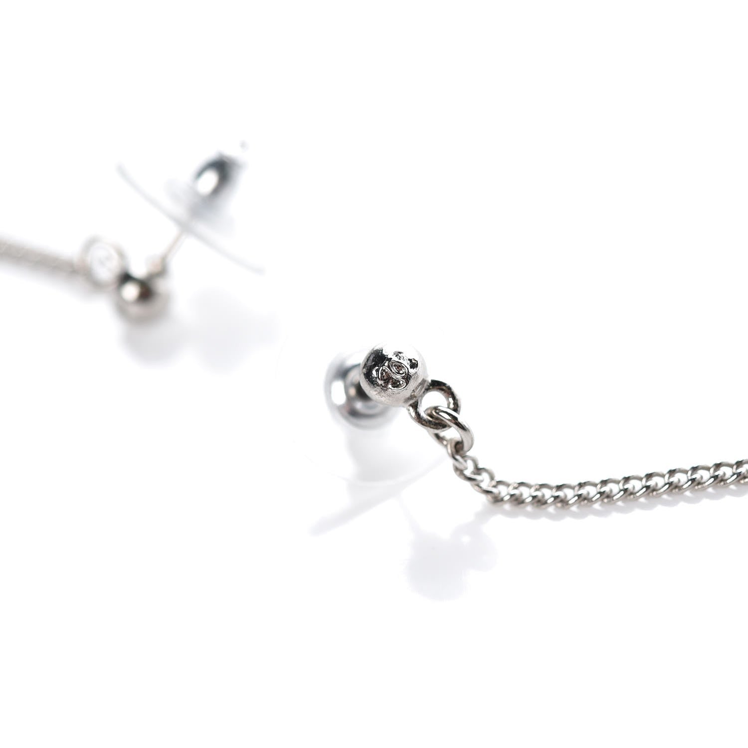 Chanel Baguette Crystal CC Drop Earrings Silver 4 of 5