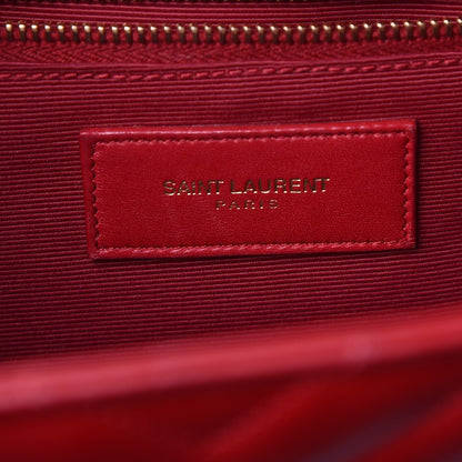 Saint Laurent Lambskin Matelasse Chevron Large Monogram Satchel Red 6 of 14