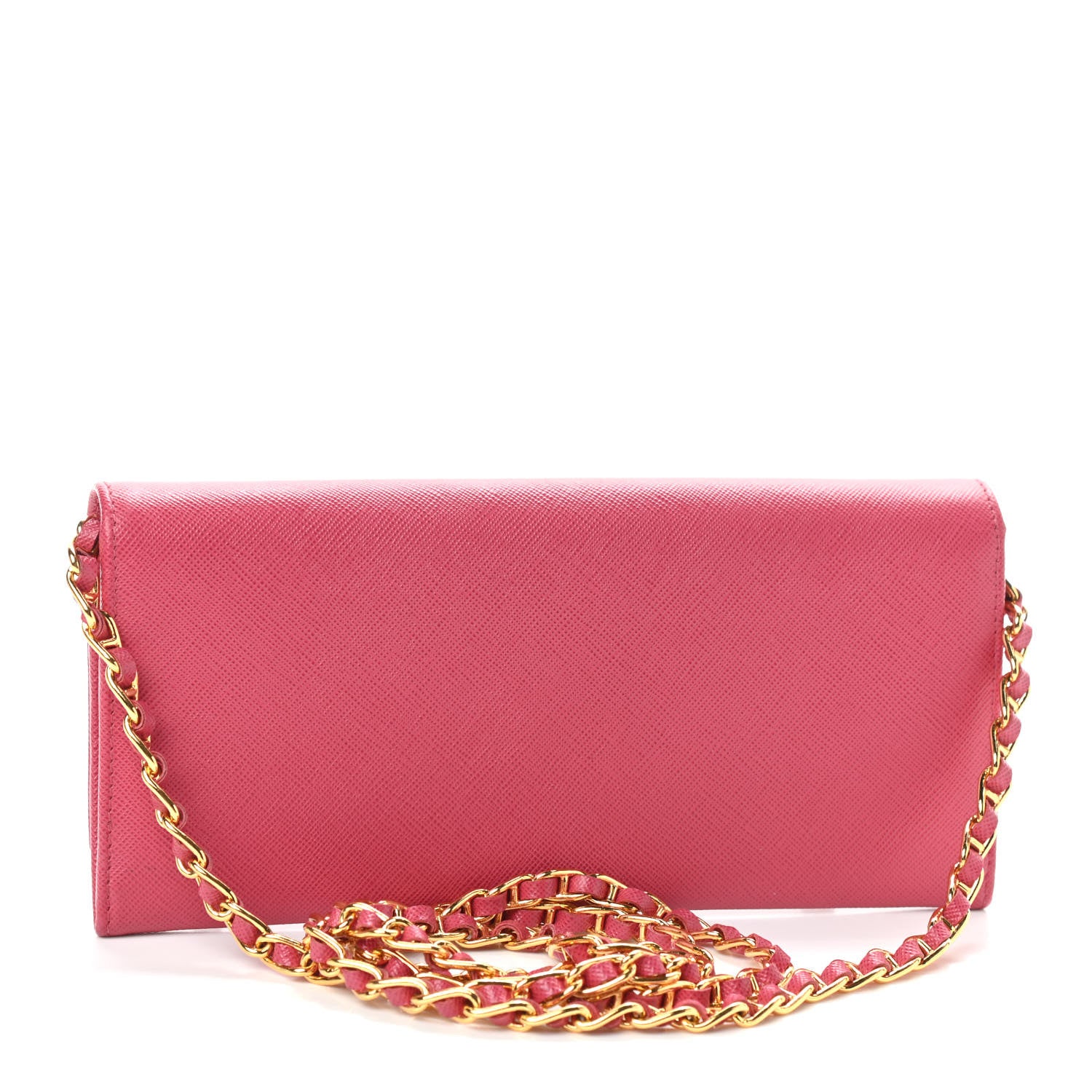 Prada Saffiano Metal Oro Chain Wallet Peonia 2 of 8