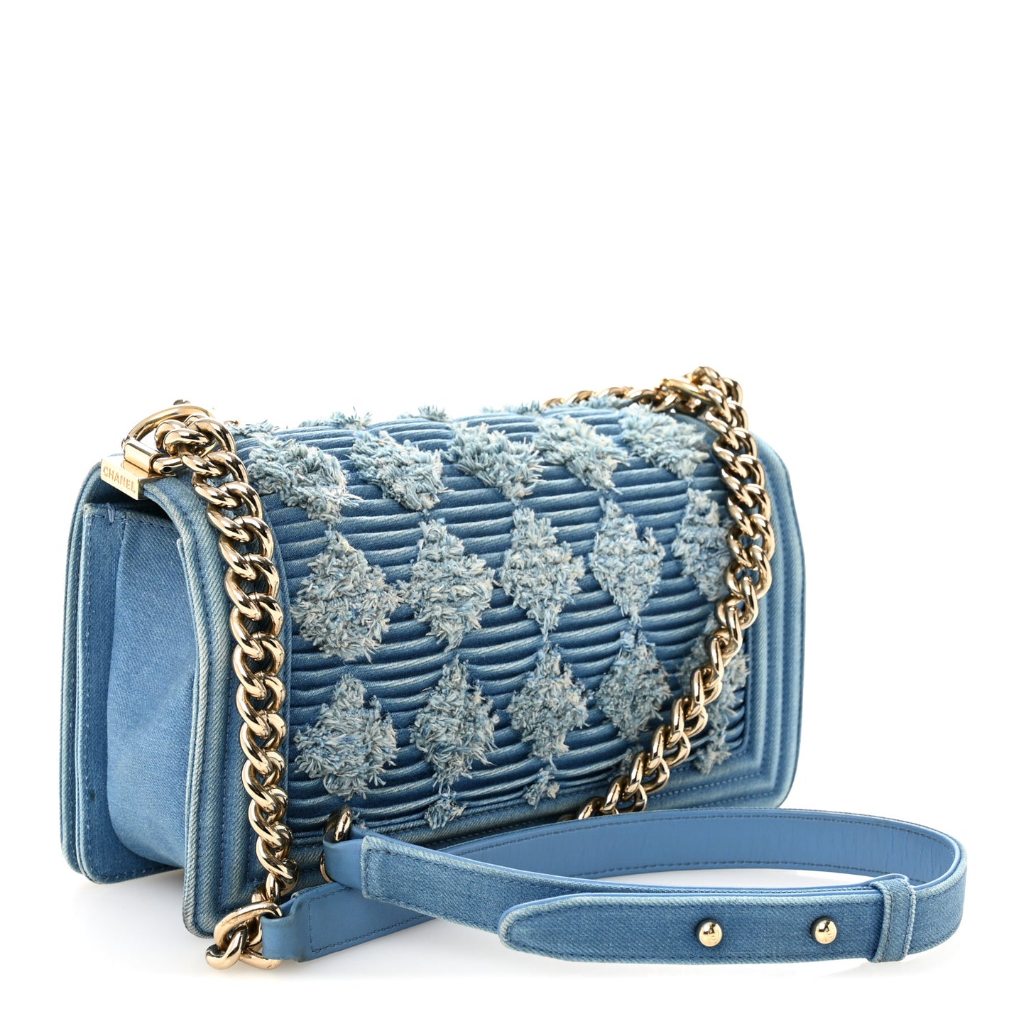 Denim Pleated Medium Boy Flap Light Blue