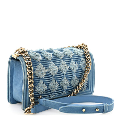 Chanel Denim Pleated Medium Boy Flap Light Blue 3 of 10