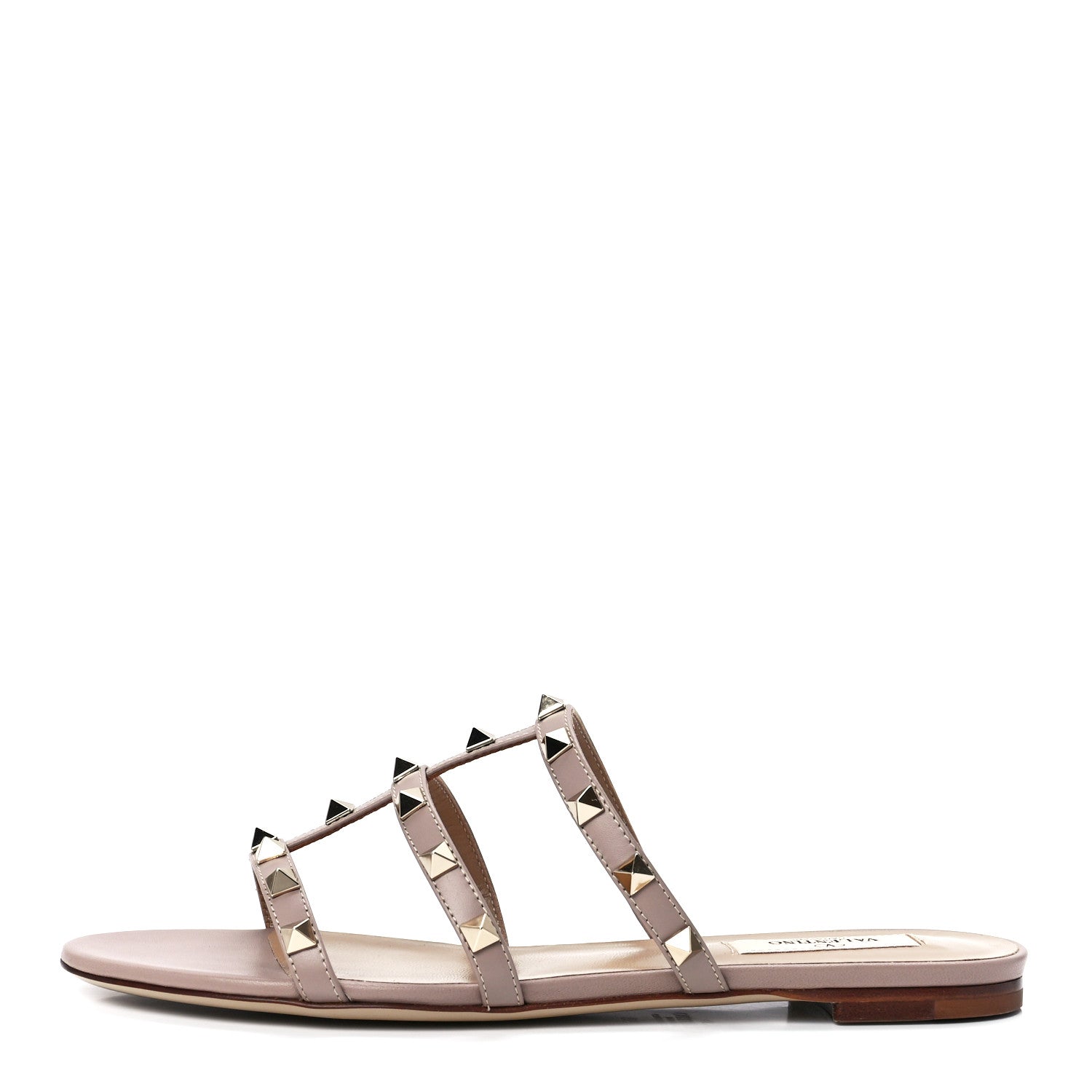 Valentino Garavani Nappa Rockstud Caged Flat Slide Sandals 38 Poudre 1 of 8