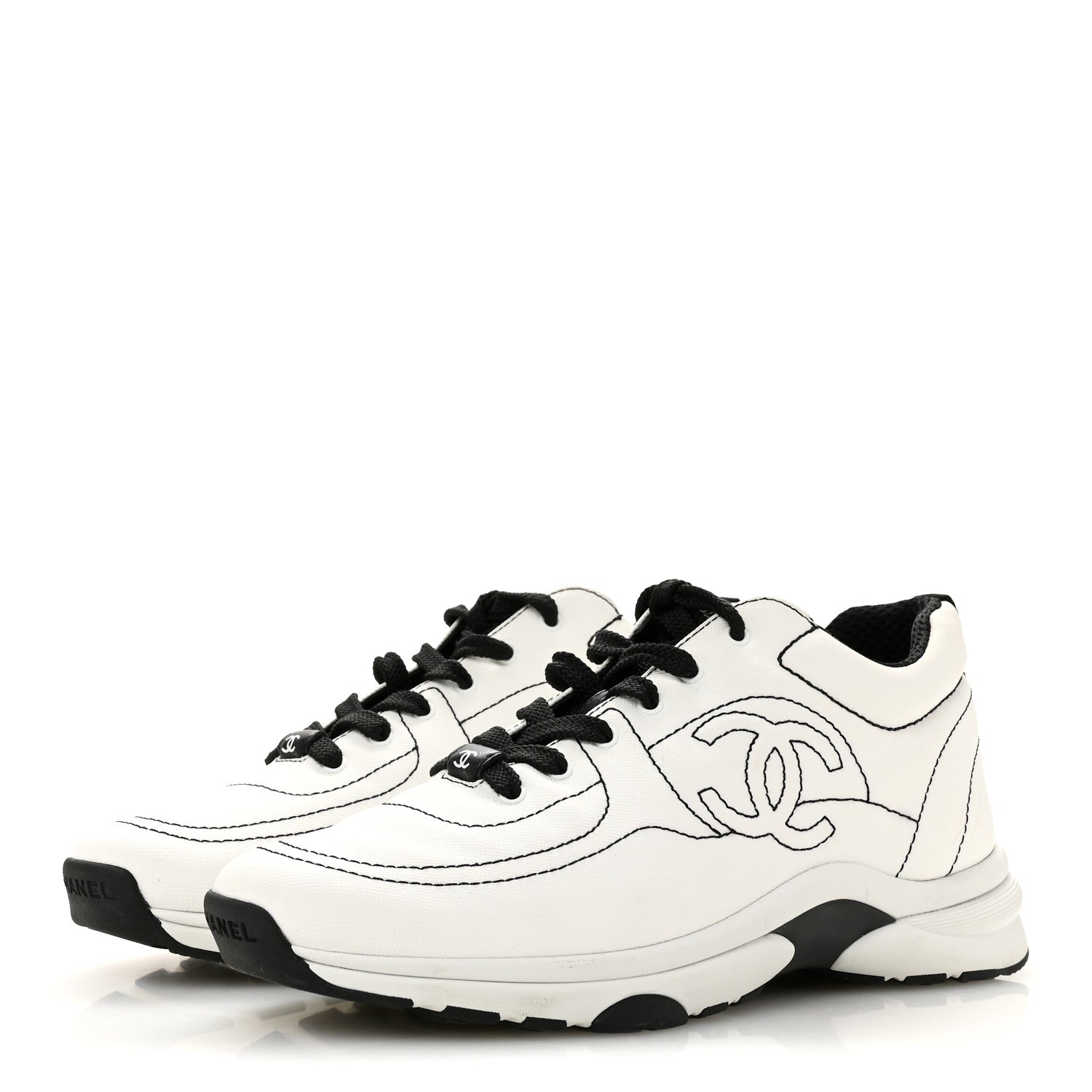 Chanel Cotton Womens CC Sneakers 39.5 White Black 4 of 9