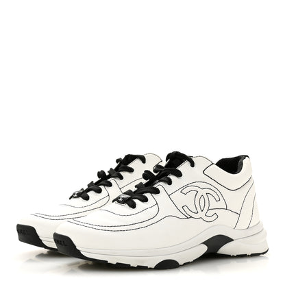 Chanel Cotton Womens CC Sneakers 39.5 White Black 4 of 9