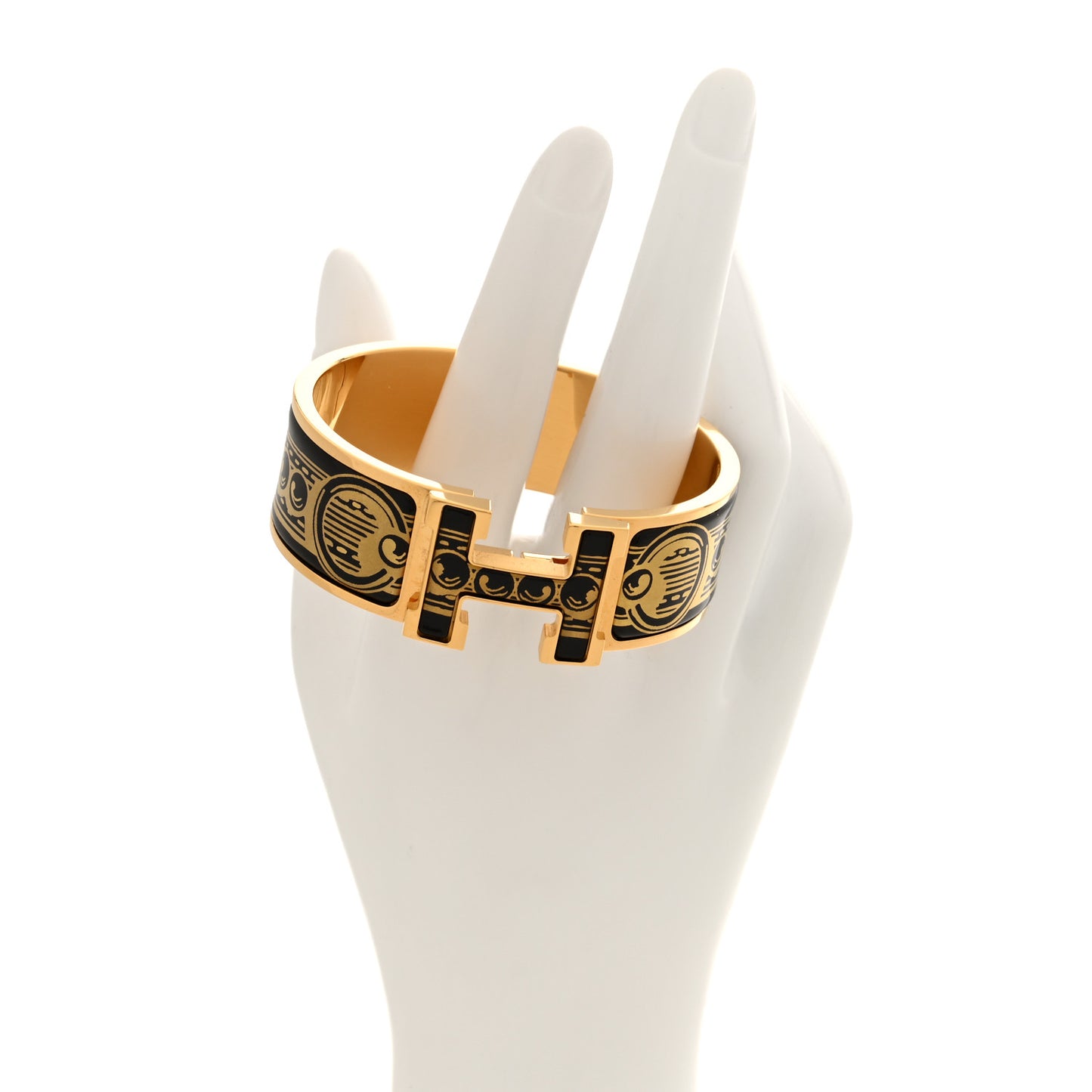 Enamel Printed Bijoux Trompe L’Oeil Wide Clic Clac H Bracelet PM Black
