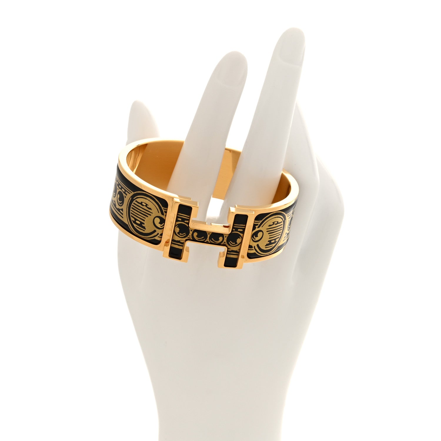 Hermes Enamel Printed Bijoux Trompe L’Oeil Wide Clic Clac H Bracelet PM Black 2 of 5